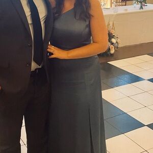 Birdie Grey Matte Satin French Blue Bridesmaid Dress